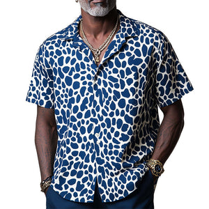 Men's Spring Fashion Leopard Print Casual Sports Short Sleeve Shirt