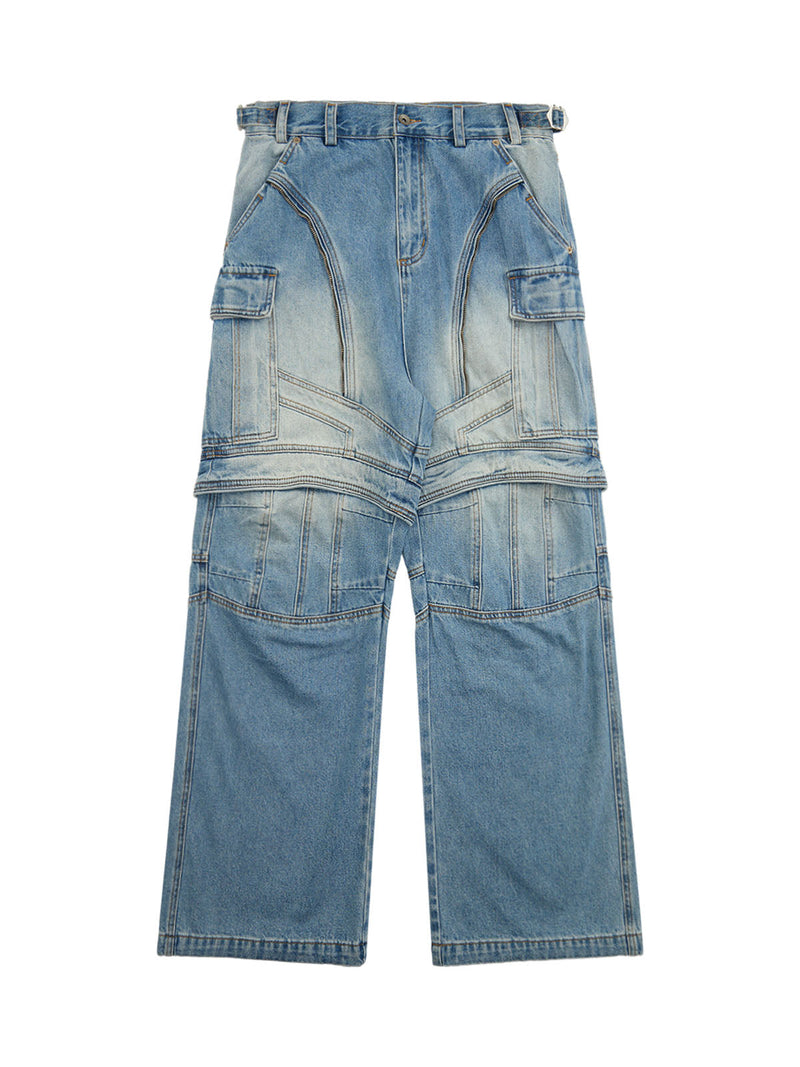 Multi-structure Design Baggy Jeans