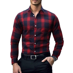 Men's Casual Plaid Long-Sleeved Shirt
