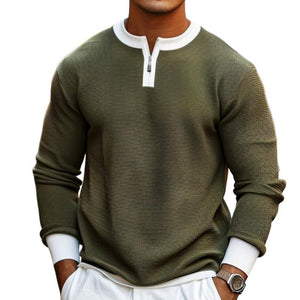 Men's Colorblock Zipper Crewneck Casual Sweater