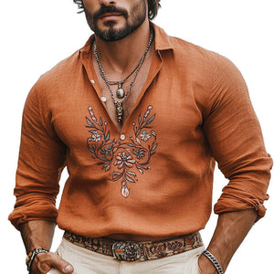 Men's Vintage Embroidered Casual Long Sleeve Shirt