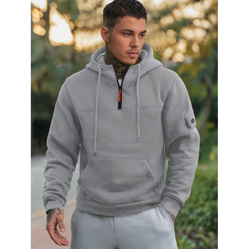 MEN'S CASUAL SPORTS MULTI POCKET ZIPPER HOODED LONG SLEEVED SWEATSHIRT