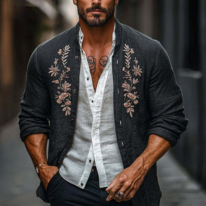 Men's Cotton And Linen Vintage Embroidered Cardigan Jacket