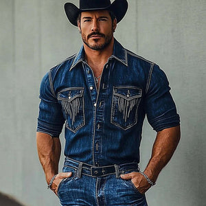 Herren-Jeanshemd im Used-Look im Vintage-Stil mit langen Ärmeln