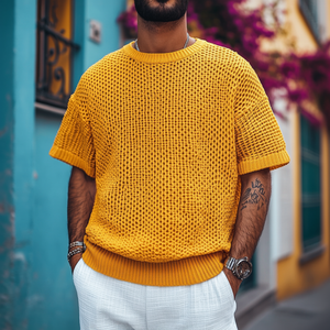 Lässiges Herren-T-Shirt mit Rundhalsausschnitt, weich, locker gestrickt, kurzärmelig