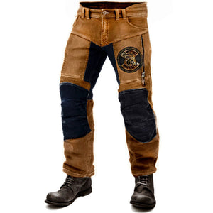 Herren Route 66 Motorradhose Outdoor Vintage Yellowstone Washed Cotton Washed Hose mit Reißverschlusstasche