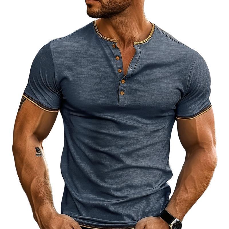 Herren Henley-T-Shirt mit einfarbigem Knopf