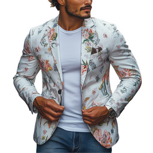 Men's Spring Retro Fashion Art Print Slim Fit Casual Blazer