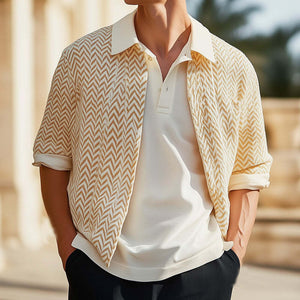 Herren Orange Frühling und Herbst Revers Casual Strickjacke