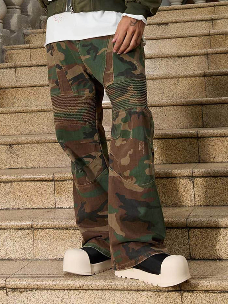 Camouflage Structured Pleated Pants