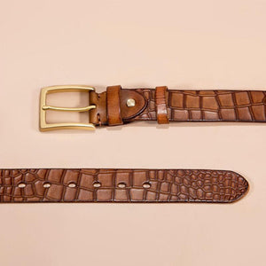 Herrengürtel aus echtem Leder der ersten Schicht mit Schnalle aus reinem Kupfer und Bronze