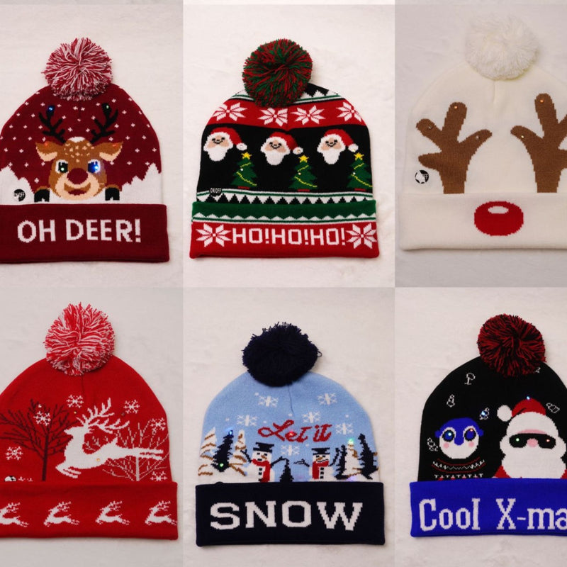 CHRISTMAS PARTY LED LIGHT KNITTED JACQUARD KNITTED YARN HAT