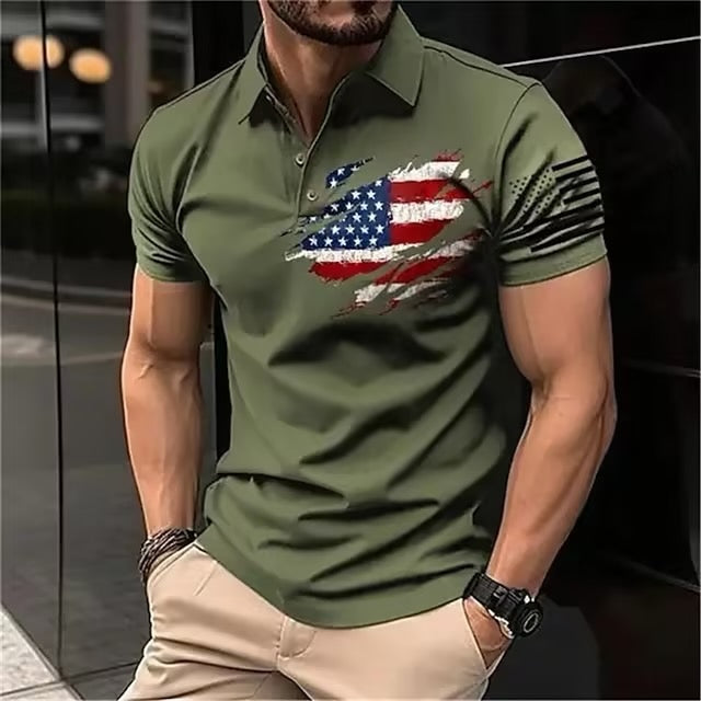 USA FLAG CASUAL PULLOVER POLO SHIRT