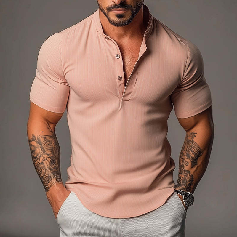 Herren Retro Casual Stehkragen Elastisches Kurzarmhemd
