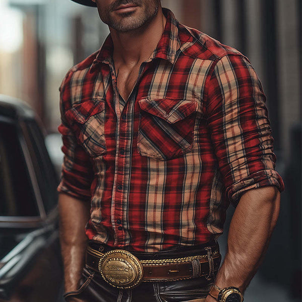 Men's Retro Fashion Casual Long Sleeve Plaid Shirt MTA2182C9P