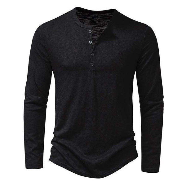 Lässiges, einfarbiges Langarm-T-Shirt mit Henley-Kragen für Herren