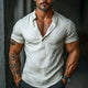 Men's Cotton Button Round Neck Pullover Short Sleeve T-Shirt