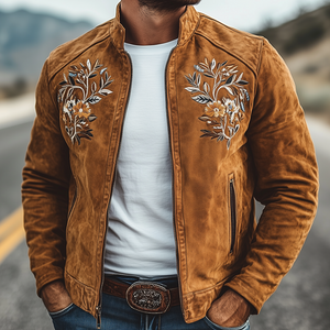 Men's Classic American Retro Western Embroidered Suede Jacket