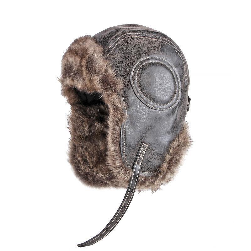 Klassischer Retro-Winterhut für Herren mit warmen Ohrenschützern aus PU-Leder