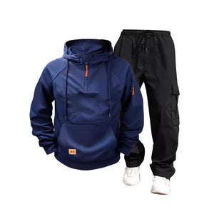 Men's Casual Solid Color Hooded Sweatshirt And Pants Set