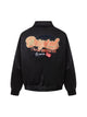 Lettering Embroidered Leather Bomber Jacket