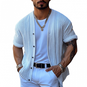 Men's Casual Solid Color Single Breasted Loose Knitted Short Sleeve Cardigan