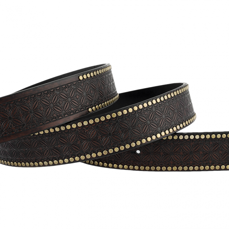 Men's Vintage Embossed Rivet Western Cowboy Leather Belt