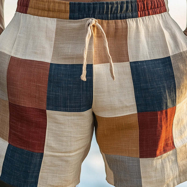 Men's Morandi Color Block Print Shorts