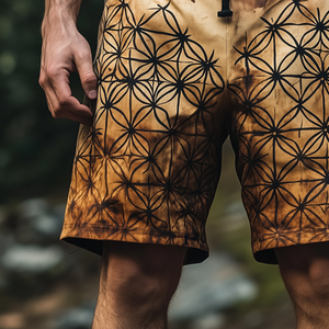 Men's Vintage Casual Flower Of Life Print Drawstring Shorts