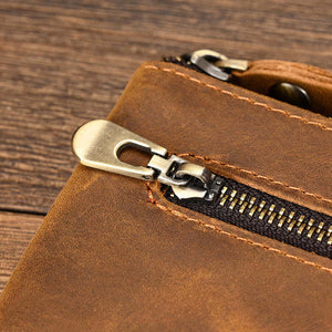 Herren Vintage Crazy Horse Leder Große Kapazität Reißverschluss Lange Brieftasche 