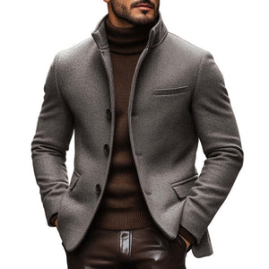 Men's Vintage Wool Blend Stand Collar Single Breasted Slim Blazer