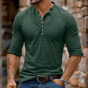 Men's Casual Multi-Button Henley Collar Long Sleeve T-Shirt