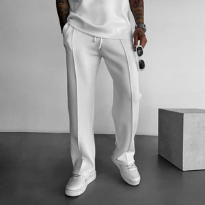 Einfarbige, gerade Freizeithose für Herren mit elastischer Taille