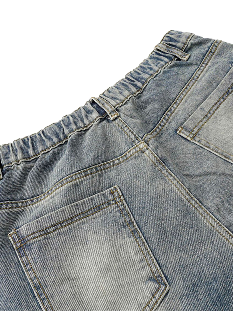 Washed Distressed Deconstructed Split Barrel Jeans