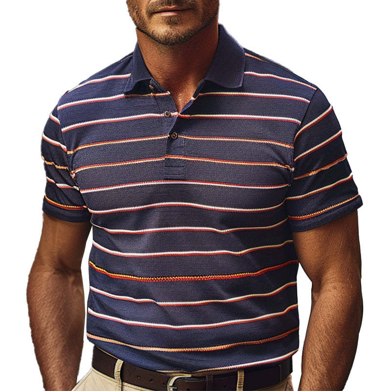 Lässiges, kurzärmliges, atmungsaktives Poloshirt mit Streifenmuster für Herren