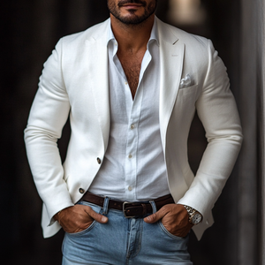 Men's Fashion Solid Color Dralon Notch Lapel Two Buttons Casual Blazer