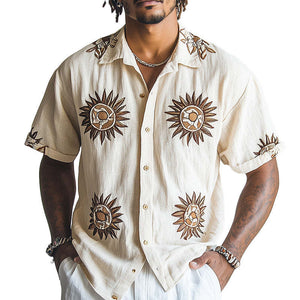 Men's Spring Fashion Sun Embroidery Short Sleeve Shirt