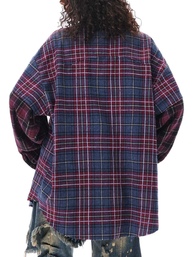 Retro Faux Two-Piece Plaid Shirt