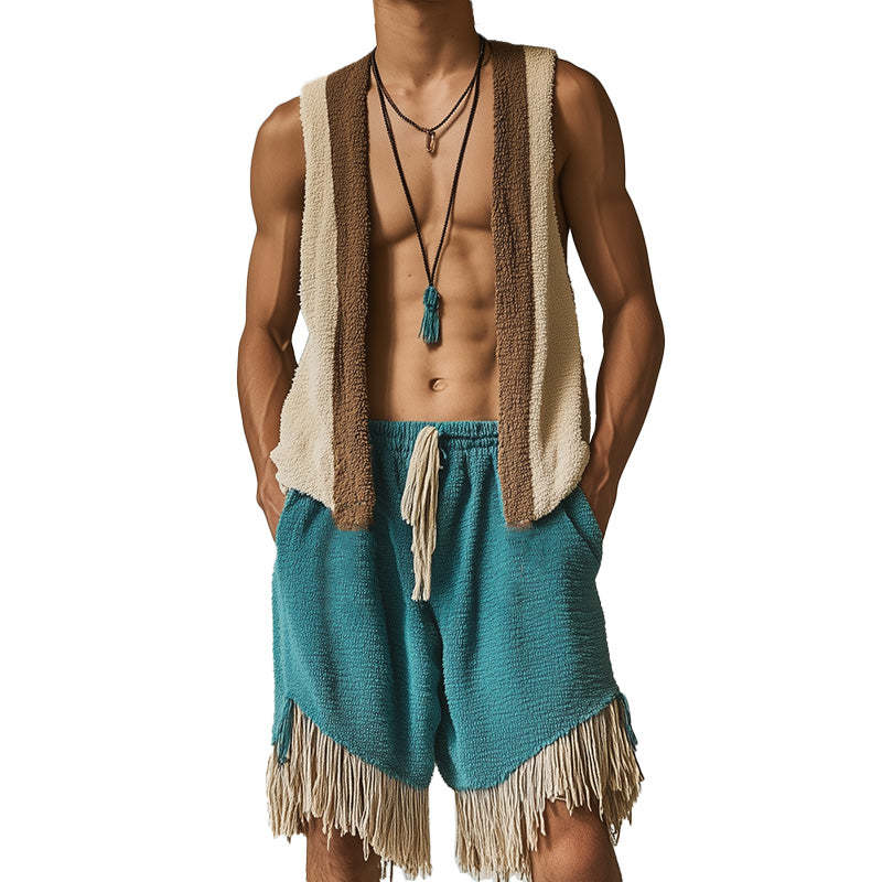 Herren Frühlingsmode Handtuch Tuch Quaste Ärmellose Shorts Set