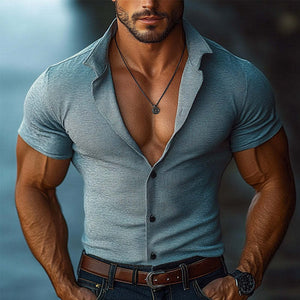 Men's Lapel Knit Short Sleeve Shirt