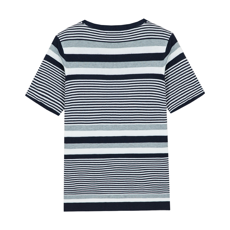 Men's Spring And Summer Casual Horizontal Stripe Knit Short Sleeve T-Shirt