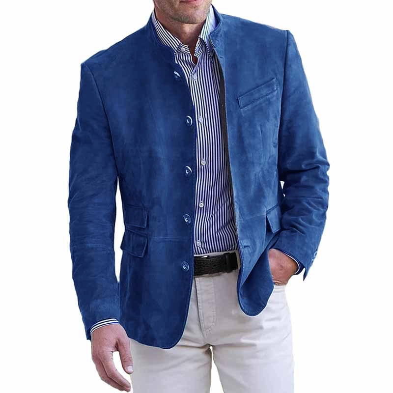 Herren-Blazer im Retro-Stil mit Stehkragen, einreihig, schmaler Passform und mehreren Taschen