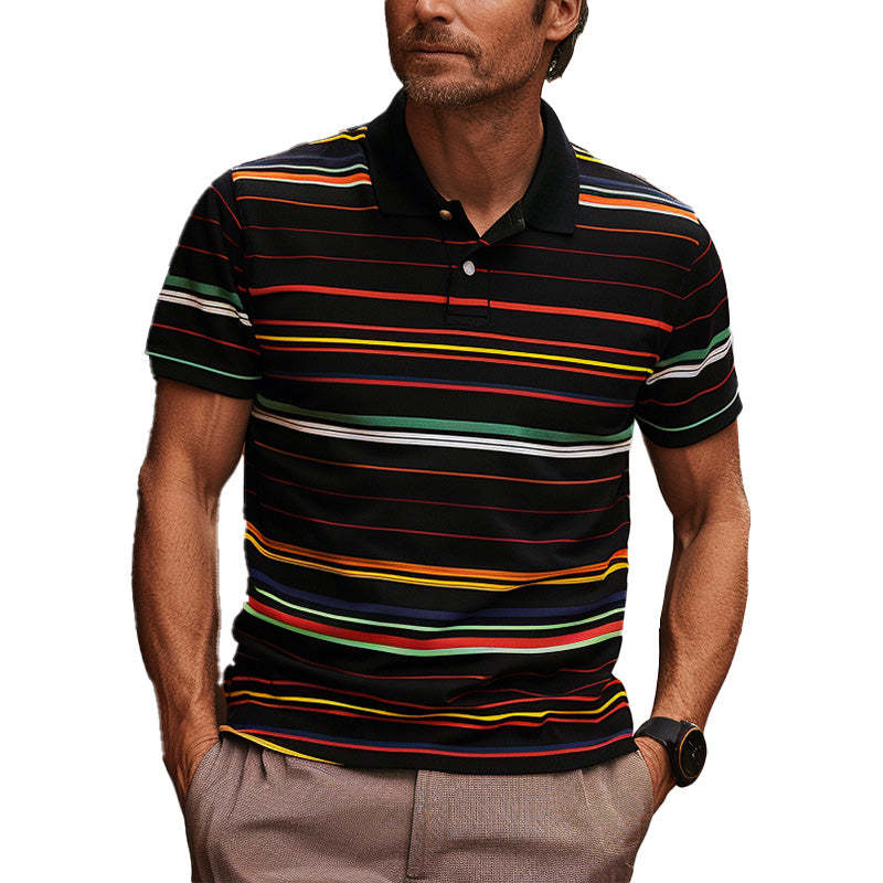Herren-Poloshirt mit Streifen und Kontrastdruck, kurzärmelig