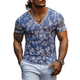 Men's Fashion Casual V-neck Slim Fit Cotton Burnout Fabric Short Sleeve T-shirt