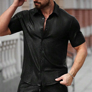 Men's Textured Leather Short-sleeved Shorts Two-piece Set