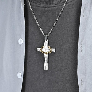 Vintage Casual Thorn Wreath Cross Necklace