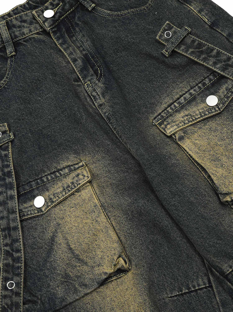 Vintage Washed Web Rivets Hip-Hop Jeans