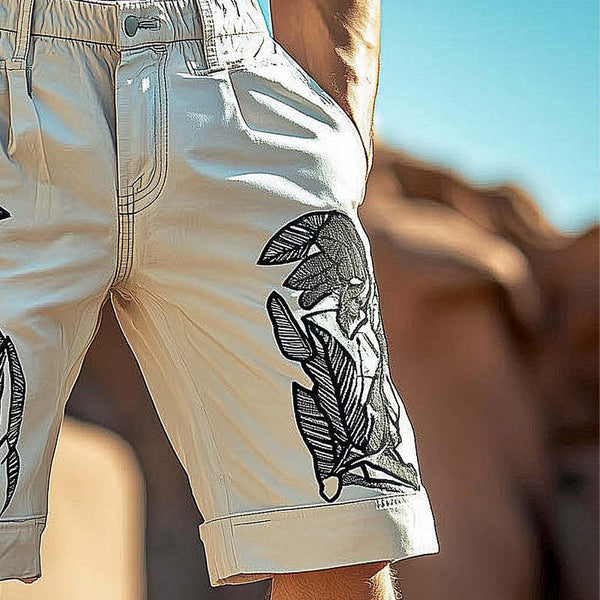 Men's Embroidered Blended Casual Shorts