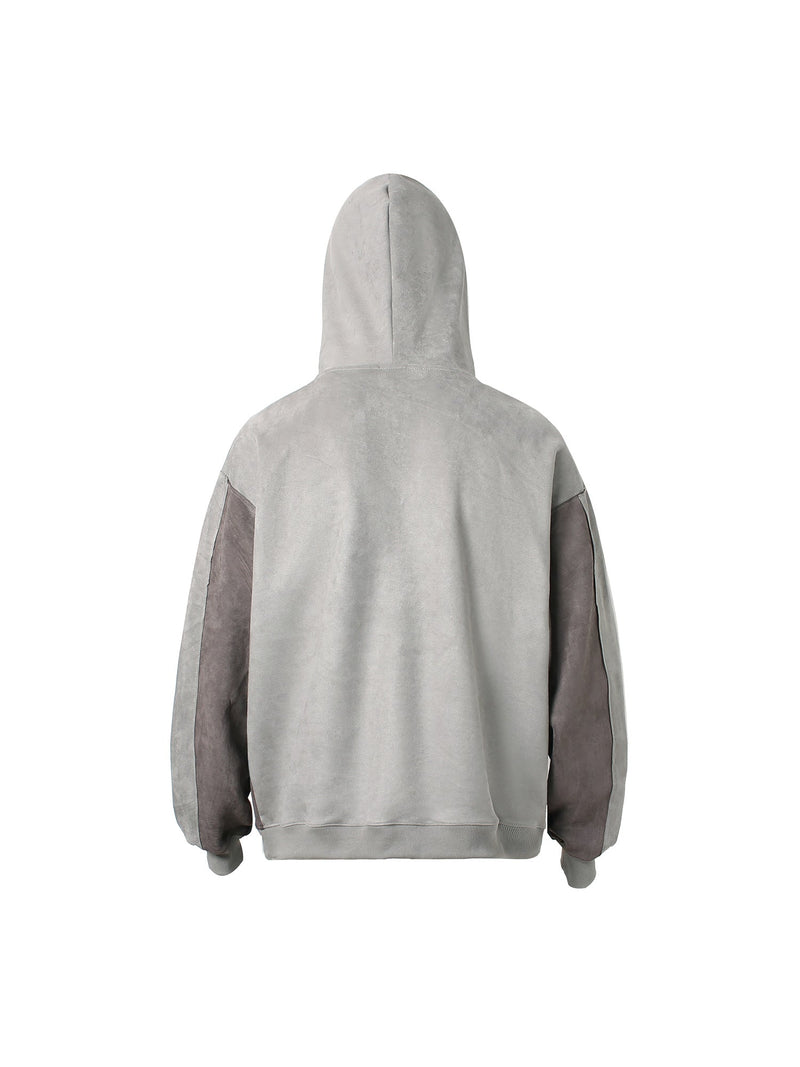 Suede Panel Contrast Color Drop Shoulder Hoodie