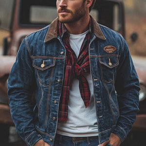 Men's Vintage Dark Blue Washed Denim Jacket